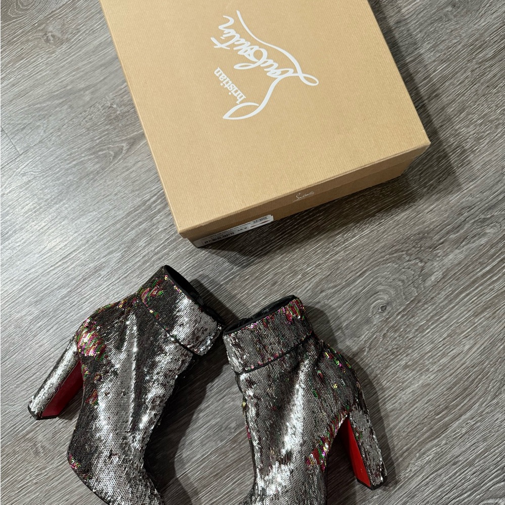 Christian Louboutin Silver and Red Heeled Boots